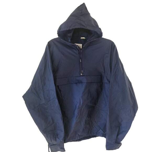 Woolrich VTG Teton Quarter Zip Hooded Windbreaker Pullover Jacket Blue Unisex M - Picture 1 of 8